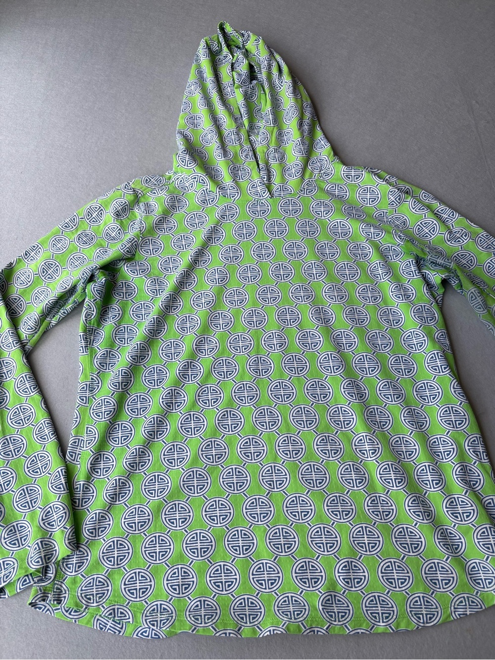 IBKUL Green Patterned Hooded Pullover UPF 50+ Cooling Sun Shirt Hoodie sz L